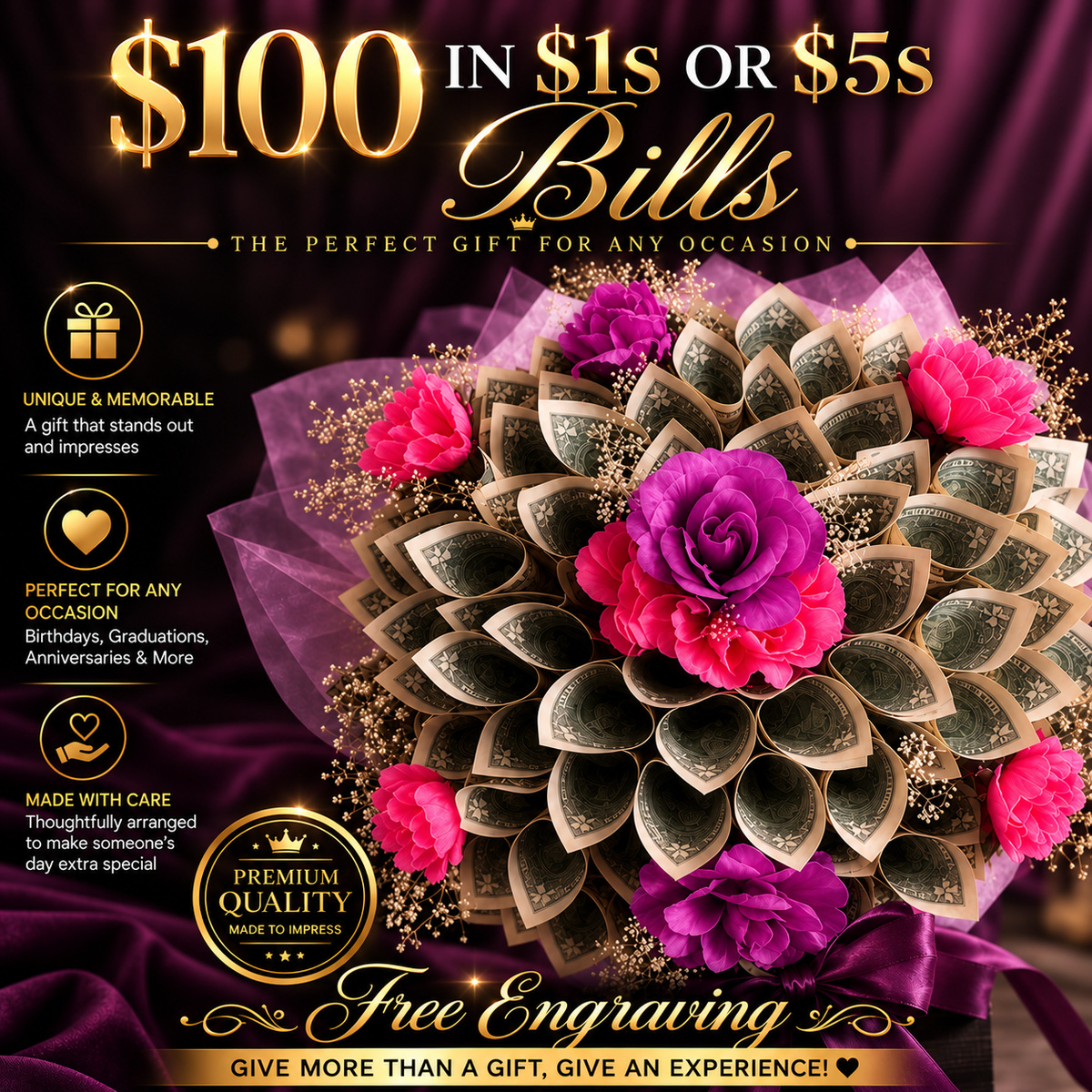 100 Dollar Money Bouquet